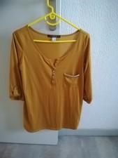 Blouse tunique femme  Taille M Jaune moutarde manches 3/4