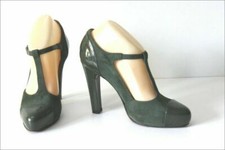 GEOX Escarpins à Talons Cuir Verni et Daim Vert Foncé T 37 TBE