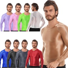 Homme Brillant T-Shirt à Col Rond Slim Fit Haut de Yoga Sport Manches longues