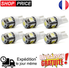 6 veilleuses ampoules voiture / moto LED T10 W5W 6500K Blanc XENON 5 SMD.