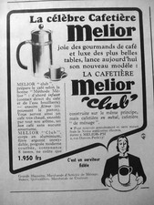 PUBLICITÉ DE PRESSE 1955 CAFETIÈRE MELIOR CLUB JOIE DES GOURMANDS DE CAFÉ