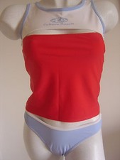  MAILLOT 2 PIECES NEUF MARQUE " CULTURE BEACH " BLEU CIEL ROUGE BLANC TAILLE 38 