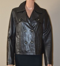 Veste en cuir marron foncé CAMAIEU T 40