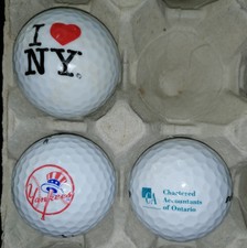 Lot- 3 balles de golf - LOGO - USA - Yankees, I ❤️NY, Ontario