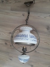 Ancien Lustre Suspension Opaline bleu et blanc vintage lampe old lamp french 