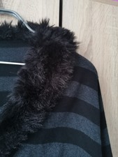 GILET LONG CARDIGAN NOIR GRIS COL FOURRURE BOUTON MANCHE LONGUE XL 42 44 46