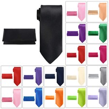 Hommes Cravate + Mouchoir Slim Solide Couleur Uni Smart Satin Poche Carré Et