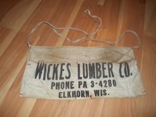 Vintage ??  Wickes Lumber Co Elkhorn WIS Phone PA 3-4280 Carpenter Nail Apron 