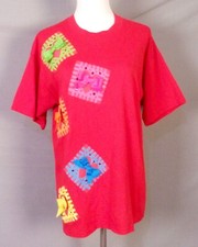 Vintage 80s 90s Zoodles Vif 3D Applique Noeuds T-Shirt Cœurs Taille L