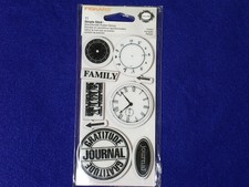 FISKARS Cling 9 rubber stamps CLOCKS 103330-1001 Teresa Collins Sentiments, Time