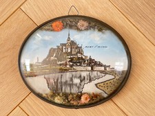 Ancien cadre Souvenir du Mont Saint Michel verre bombé métal  vintage