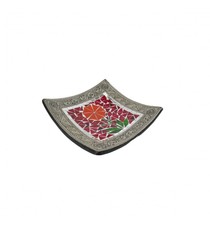 Plat Mosaïque carré en Terre cuite 20x20cm - Décor sable & Fleur colorée