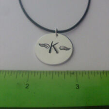 Memorial Necklace - Initial with wings - Hand Stamped 7/8" silver aluminum loss 