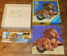 1973 ancien puzzle RAVENSBURGER en bois wood VINTAGE holzpuzzle CHIENS puppies