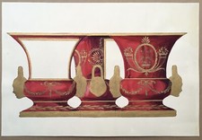 Aquarelle Originale Rehaut Or Projet décoratif Vases Empire Aigle 