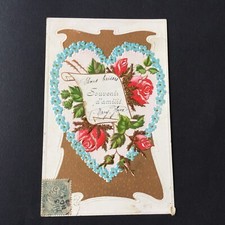 CPA Carte Ancienne Gaufrée Roses 1906 Art Nouveau Handfan Postcard PC