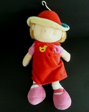 Z1- DOUDOU PELUCHE ELUZ POUPEE FILLE ROBE ROUGE ROSECHAPEAU BLEU POUSSIN 34cm 