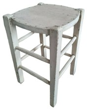 tabouret vintage en bois avec peinture écaillée ( BLANC)