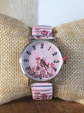 Montre Femme À Quartz Motifs Fleurs Bracelet Métal Extensible Tendance Mode Neuf