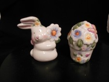 CERAMIIC EASTER SALT AND PEPPER SHAKERS RABBIT AND FLOWER POT