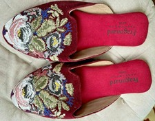 Mules velours de coton brodé Fragonard T38-39 talon 5 mm, très précieuses