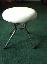 MID CENTURY MODERN COSCO ROUND STOOL WHITE VTG CHROME LEGS 16" TALL 