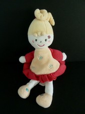 Ni1. DOUDOU POUPEE FILLE SUCRE D'ORGE robe rouge rose blanc orange fleur 24cm