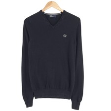Fred Perry Laine Merino Mélange Pull Noir Col V Hommes TAILLE XS