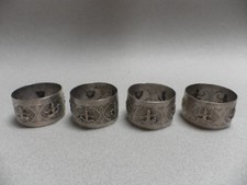 4 rond de serviette argent massif inde asie décor blason sterling silver