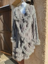 MANTEAU VRAI FOURRURE 70% LAPIN 30% RENARD GRIS CLAIR  LAINE FEMME L-XL-42-44-46