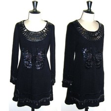 Robe SOPHYLINE en S/M ou 36/38 en Maille Bleu Marine Pailletté et Perlé TBE