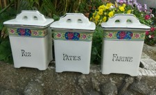 Série 3 Pots à épices faience Art Déco décor Roses anciennes 17cm haut 10X11cm