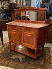 Buffet desserte avec crédence à fond de miroir et plateau marbre style Louis XVI