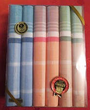 MOUCHOIRS de CHOLET anciens COTON couleurs PASTEL 6 TASCHENTÛCHER PANUELOS 35X35