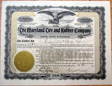 1919 Stock Certificate: 'Maryland Tire & Rubber Co.' - Car/Automobile