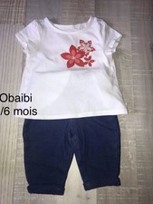 Obaibi Okaidi 3 / 6 MOIS Fille / t shirt fleur+ jean  TBE