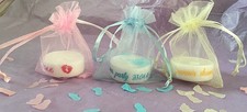 5 x personnalisé sur Bougie Baby Shower faveurs Garçon Fille pas Bracelets avec sacs
