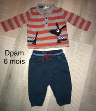 Dpam 6  MOIS Garçon : Polo Rayé Dog + Pantalon hiver  TBE