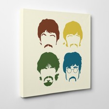 Minimal Beatles Visages - Encadré Toile Art Imprimé - Musique Illustrations
