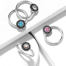 CRYSTAL FILIGREE 16G CBR CAPTIVE BEAD RING TRAGUS HELIX CARTILAGE EAR PIERCING