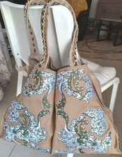 Grand sac à main BESACE et POCHETTE interne broderie chaine strass 