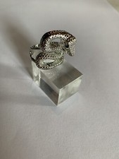 Unisex Stainless Steel Silver Snake WITH GREEN EYES & FANGS Ring-R6987