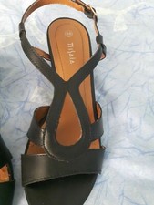 CHAUSSURE SANDALE NU PIED NOIR TALON 6 cm CONFORTABLE STABLE T 38 NEUF