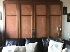 ANCIENNES PORTES A PANNEAU ART DECO EN VERRE ROSE GRAVE  1920 DECOR JAPONAIS