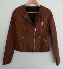 VESTE MARRON A ZIP IMITATION CUIR. MIM. VISCOSE. TAILLE 36       #SoutienUkraine