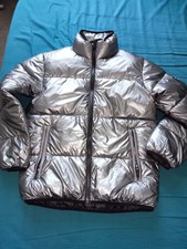 ZARA DOUDOUNE DAUNEN PUFFER JACKET ARGENTE BRILLANTE S GLANZ NYLON 