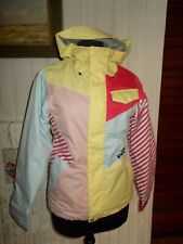 SUPER Veste blouson ski snowboard VOLCOM XS 34/36 Rose/jaune /bleu bonne capuche