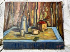 tableau magnifique ancien nature morte colorée abstrait signé louis Alleaume