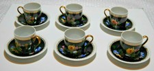 LOT 6 COFFE CUP TASSES CAFE MOKA LIMOGES ROYALE LIMOGES ARTOIS NOIR FLEURS TBE