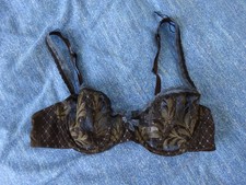 Soutien gorge à armatures marron dentelle broderies motif fleurs LOU 85 C TBE